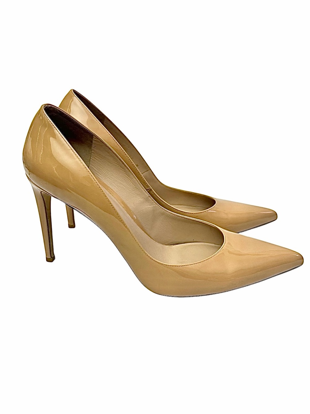 Stuart Weitzman Tan Patent Leather Pointed Toe Heels Size 12M Pumps EUC - Picture 5 of 9